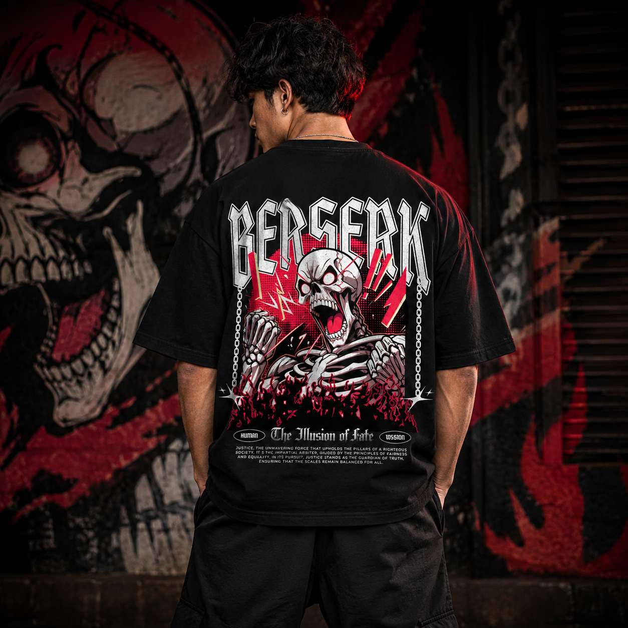 Berserk Skeleton Oversized Black T-Shirt