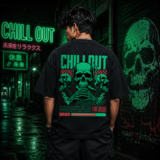 Chill Out Neotokyo Skull Oversized Black T-Shirt