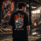 Death's Omen Flaming Skull Oversized Black T-Shirt
