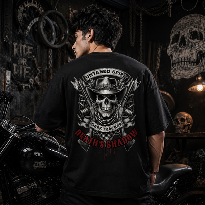 Untamed Spirit Dark Tracker Skull Oversized Black T-Shirt