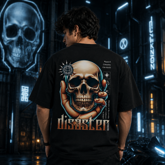 Disaster Skull Oversized Black T-Shirt