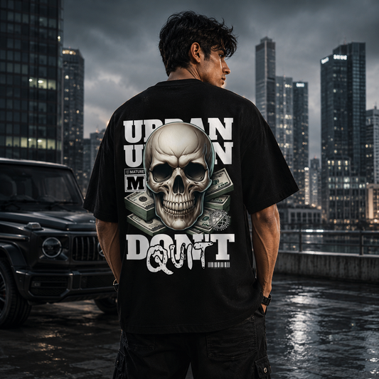 Urban Union Don't Quit Skull Oversized Black T-Shirt