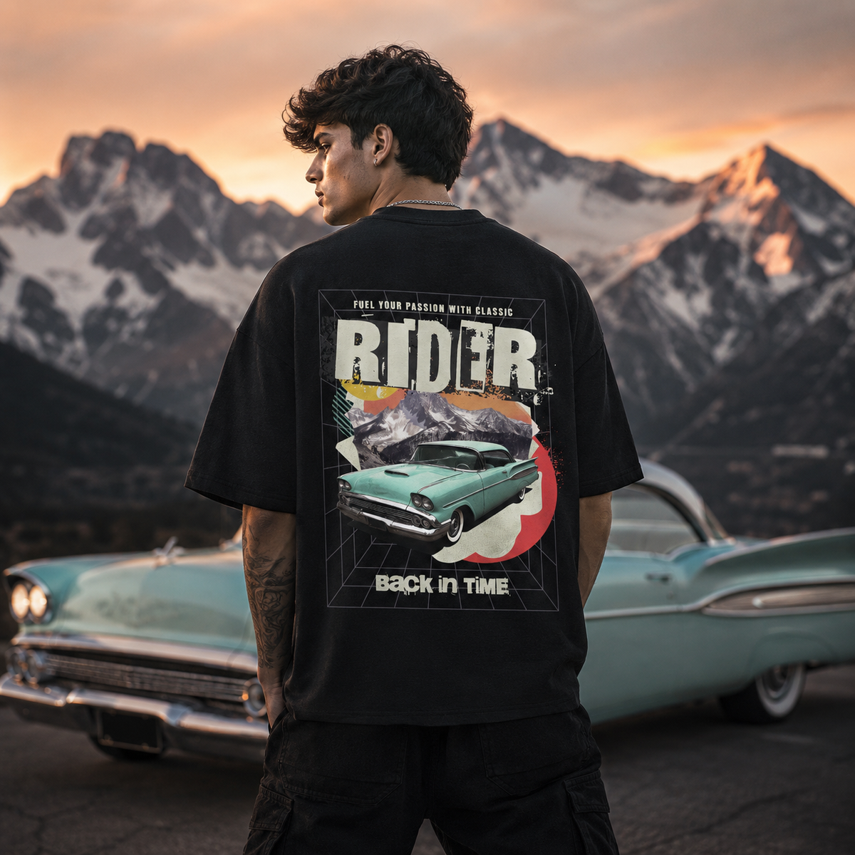 Retro Rider Black Oversized T-Shirt