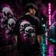Glitch Triple Skull Oversized Black T-Shirt