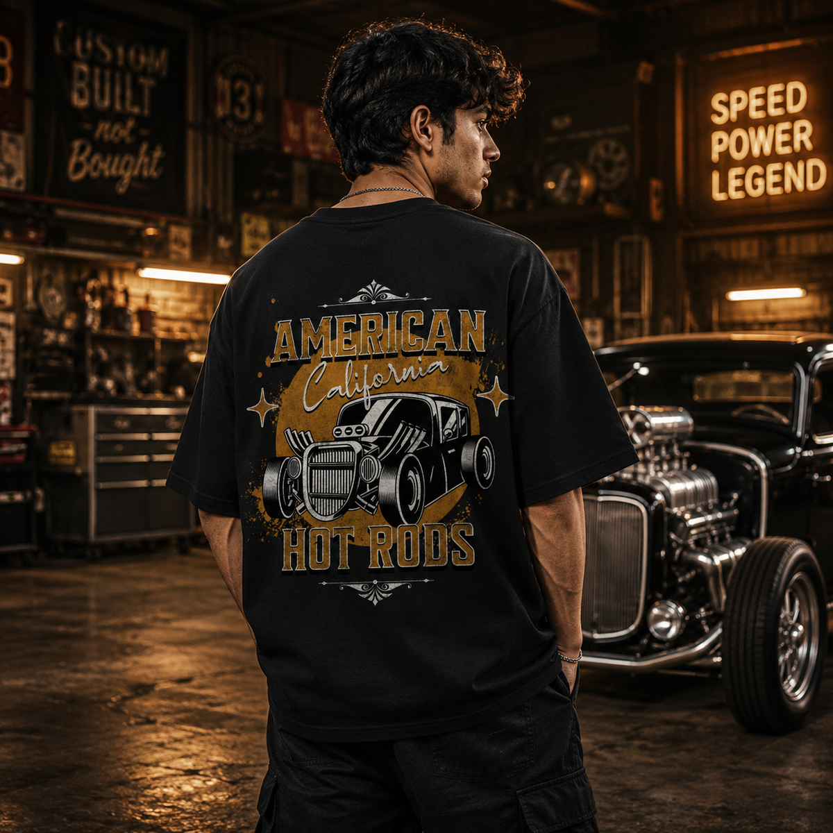 Hot Rods Black Oversized T-Shirt