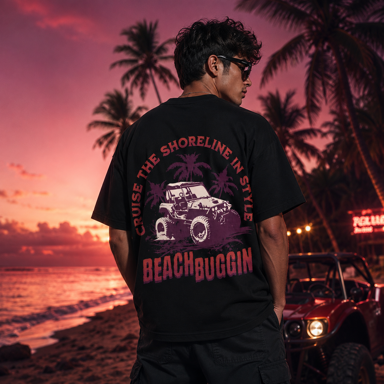 Beach Buggin Black Oversized T-Shirt