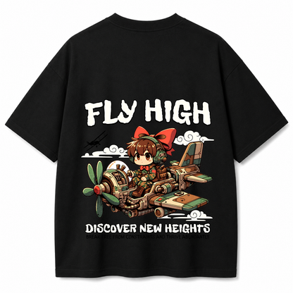 Fly High Oversized Black T-Shirt