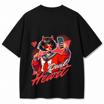 Devil Heart Oversized Black T-Shirt