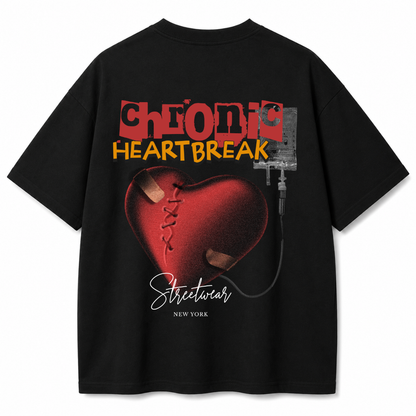 Heart Glitch Black Oversized T-Shirt