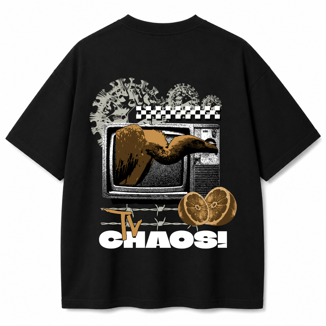 TV Chaos Black Oversized T-Shirt