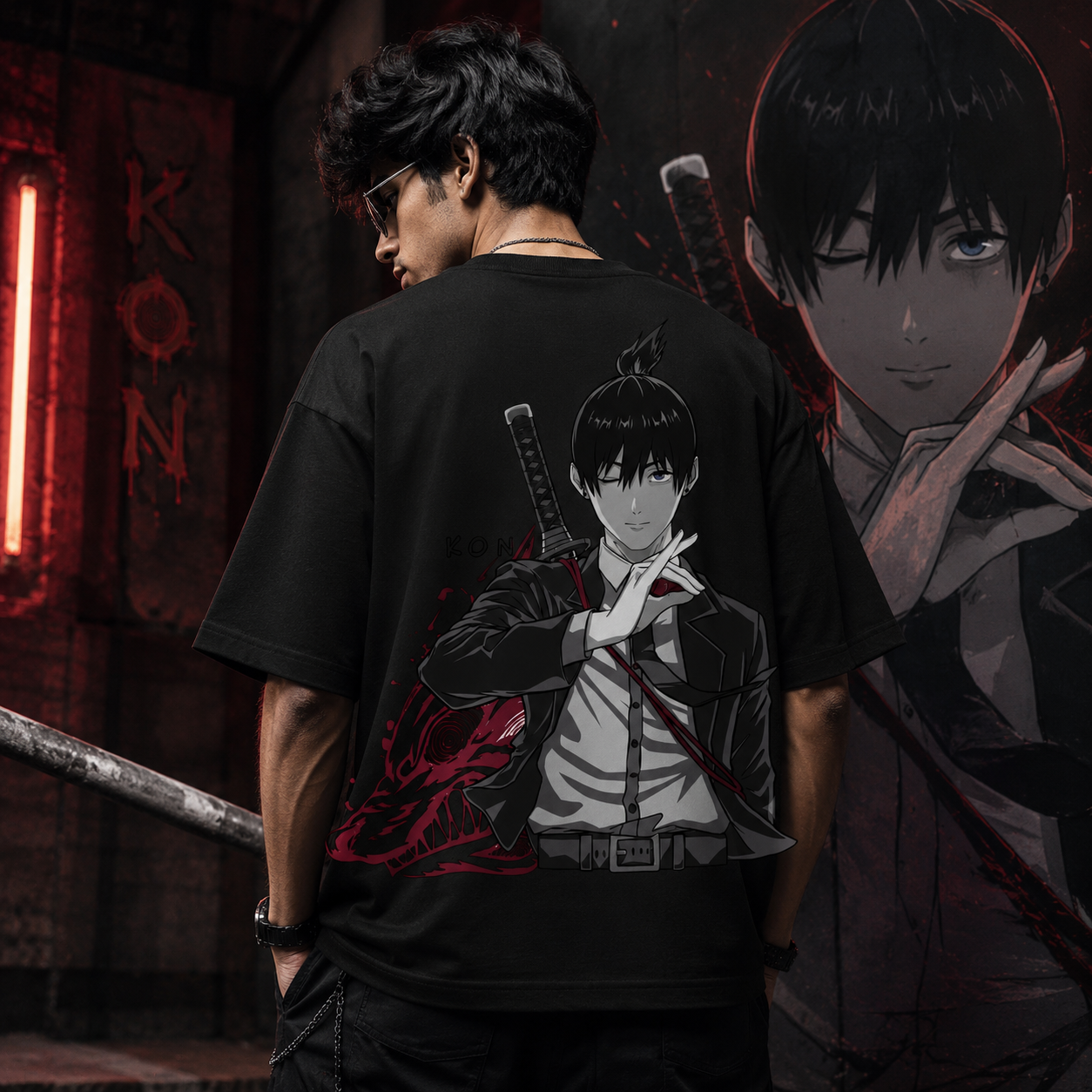 Aura Check Black Oversized T-Shirt