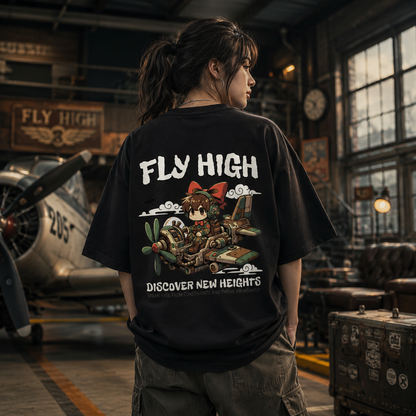 Fly High Oversized Black T-Shirt