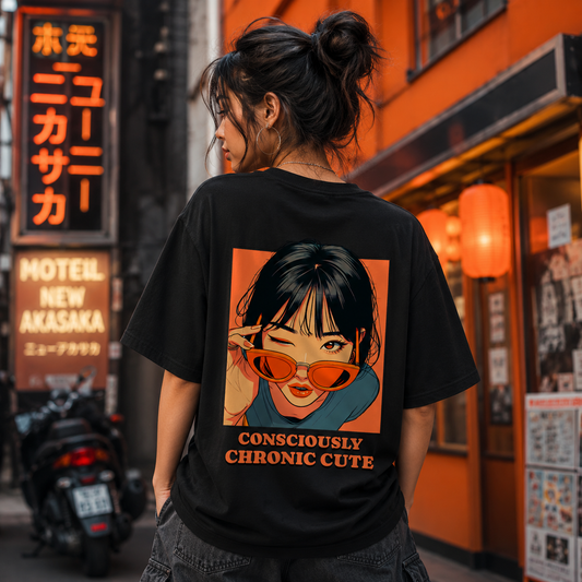 Consciously Chronic Cute Oversized Black T-Shirt