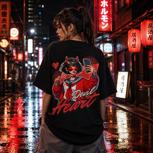 Devil Heart Oversized Black T-Shirt