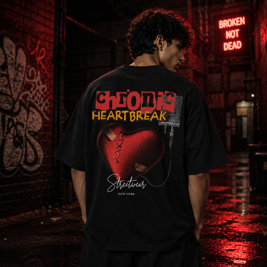 Heart Glitch Black Oversized T-Shirt