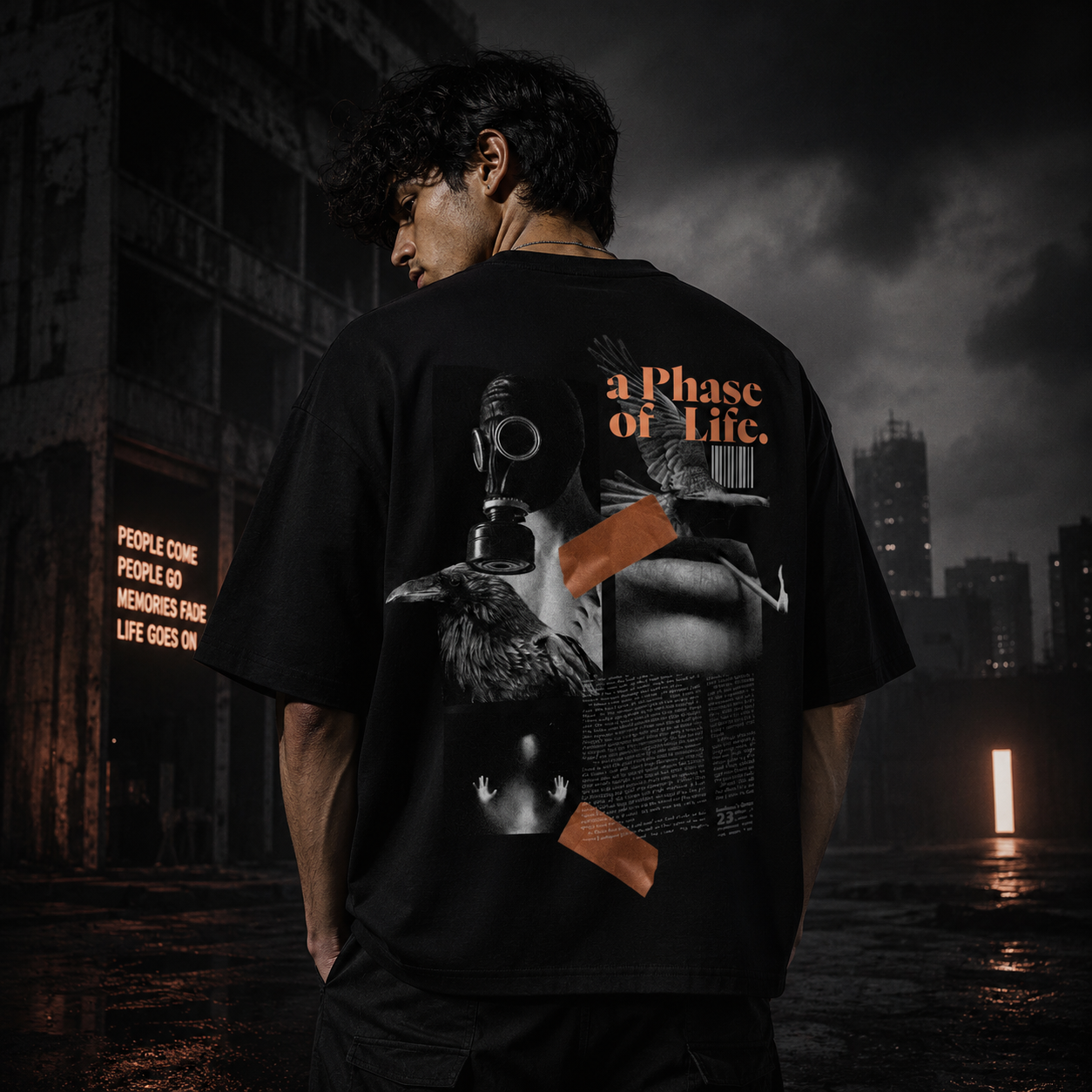 Phase Shift Black Oversized T-Shirt