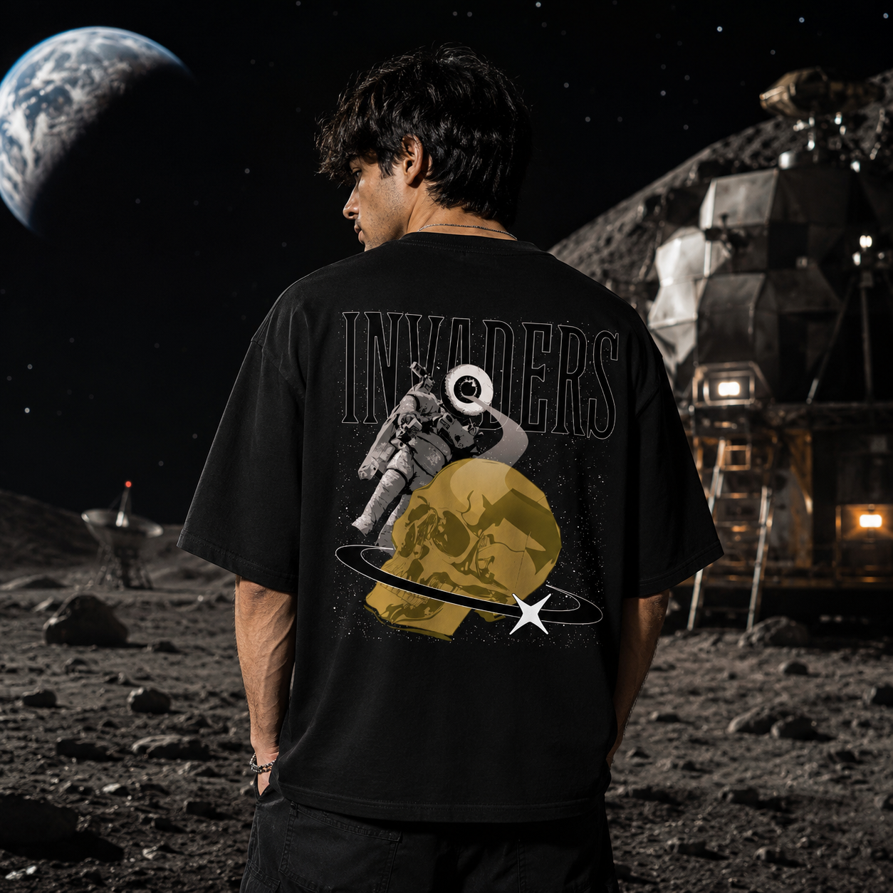 Moon Invader Black Oversized T-Shirt
