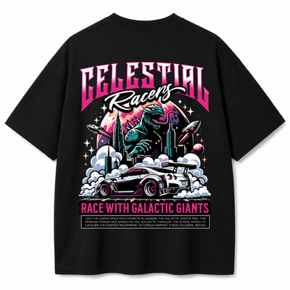 Celestial Racers Black Oversized T-Shirt