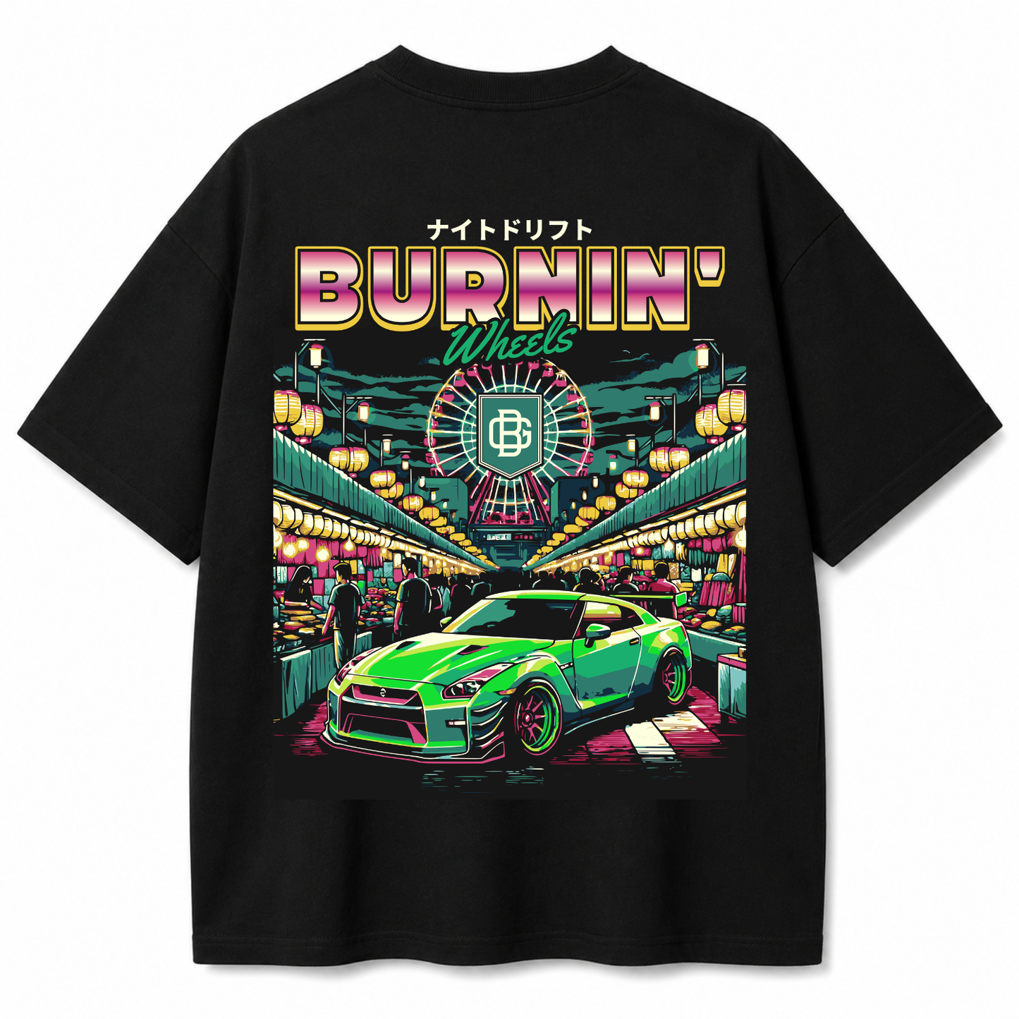 Burnin Wheels Black Oversized T-Shirt