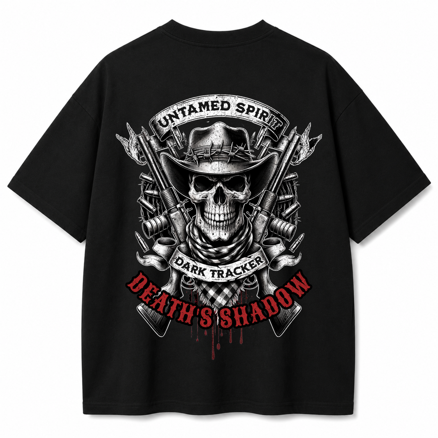 Untamed Spirit Dark Tracker Skull Oversized Black T-Shirt