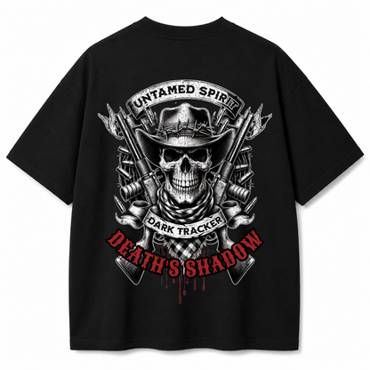 Untamed Spirit Dark Tracker Skull Oversized Black T-Shirt