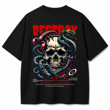 Destroy Skull Snake & Scorpion Oversized Black T-Shirt