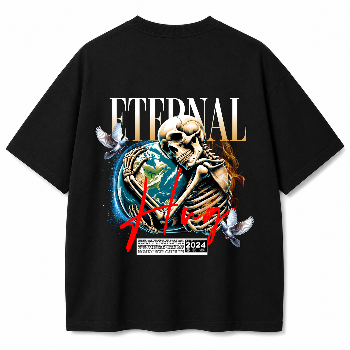 Eternal Hug Skeleton Earth Oversized Black T-Shirt