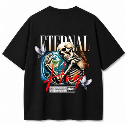 Eternal Hug Skeleton Earth Oversized Black T-Shirt