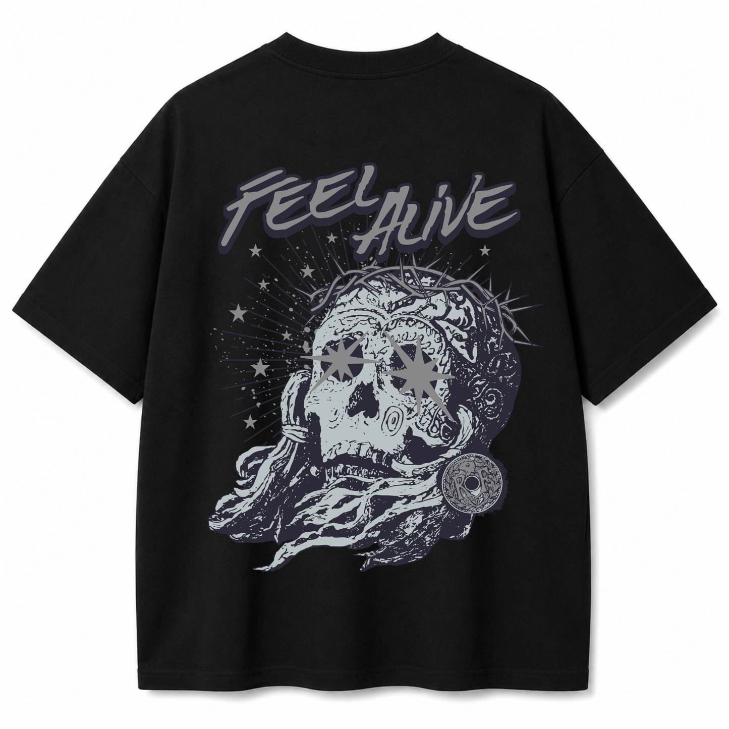 Feel Alive Cosmic Skull Oversized Black T-Shirt