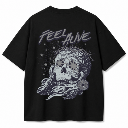 Feel Alive Cosmic Skull Oversized Black T-Shirt