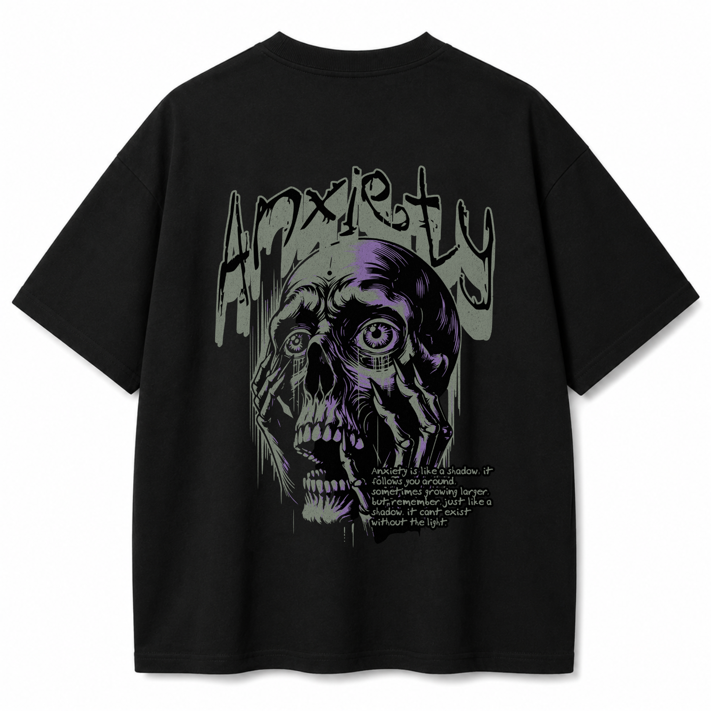 Anxiety Skull Graphic Oversized Black T-Shirt