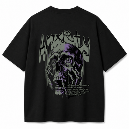 Anxiety Skull Graphic Oversized Black T-Shirt