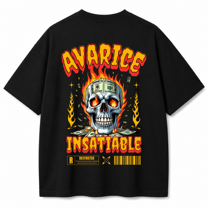 Avarice Insatiable Skull Oversized Black T-Shirt