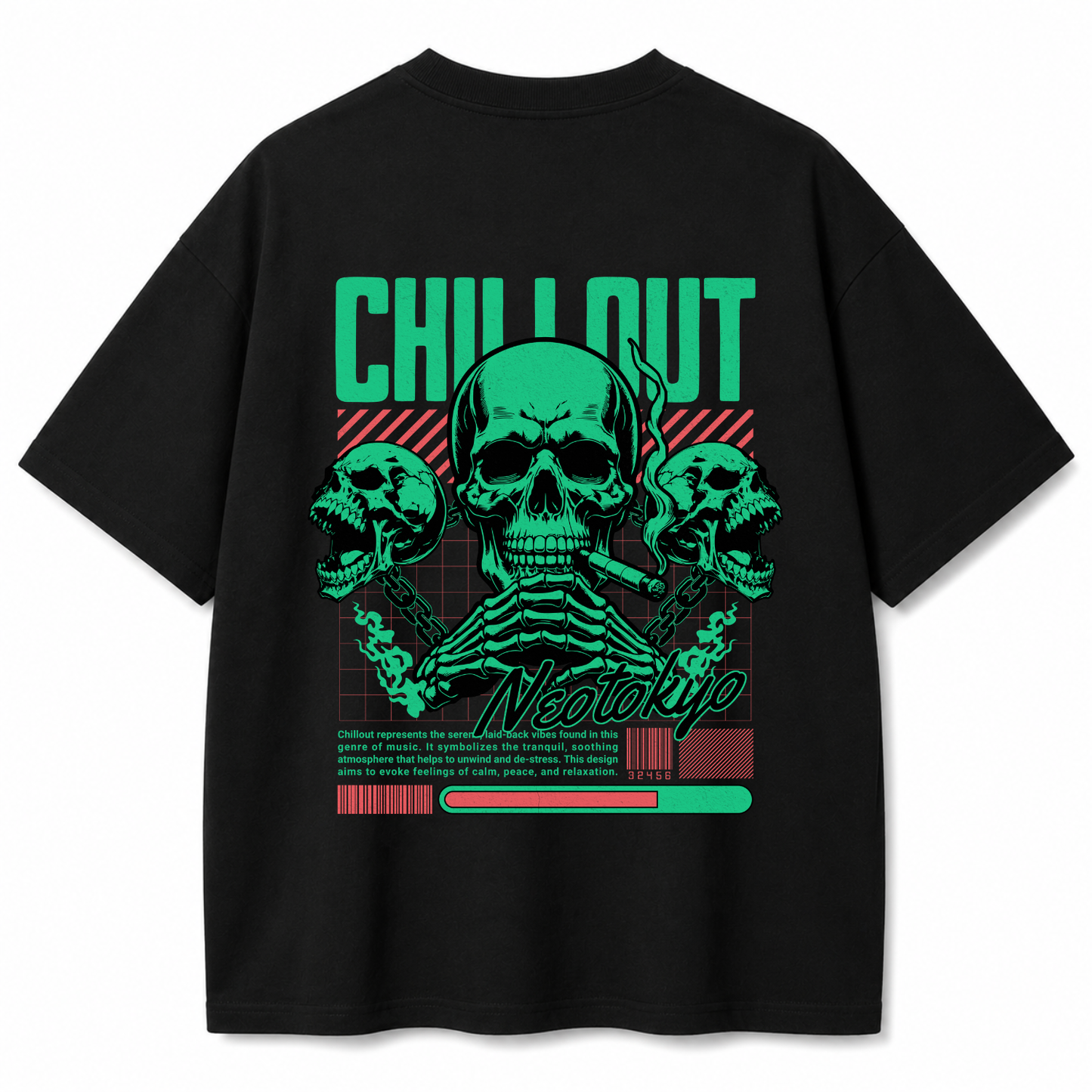 Chill Out Neotokyo Skull Oversized Black T-Shirt
