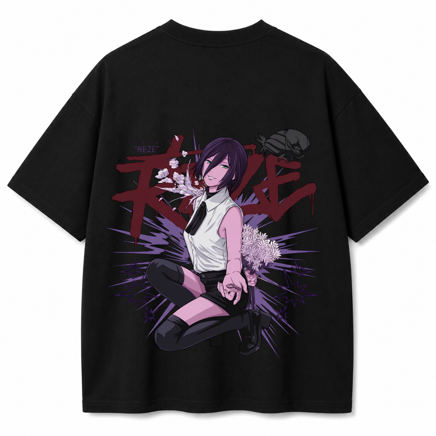 Reze Bloom Oversized Black T-Shirt
